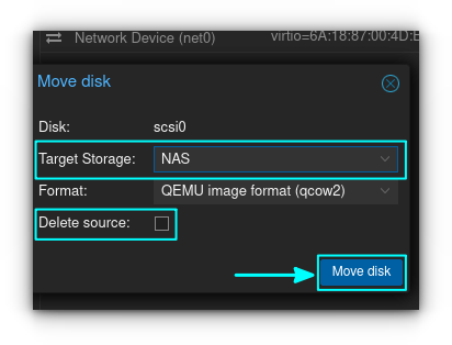 Select the new storage device on target storage option and delete the source if desired. Now, click on "Move Disk" button