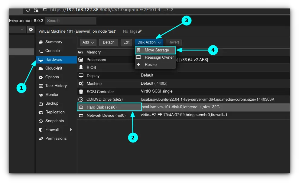 Click on Move Storage in Proxmox