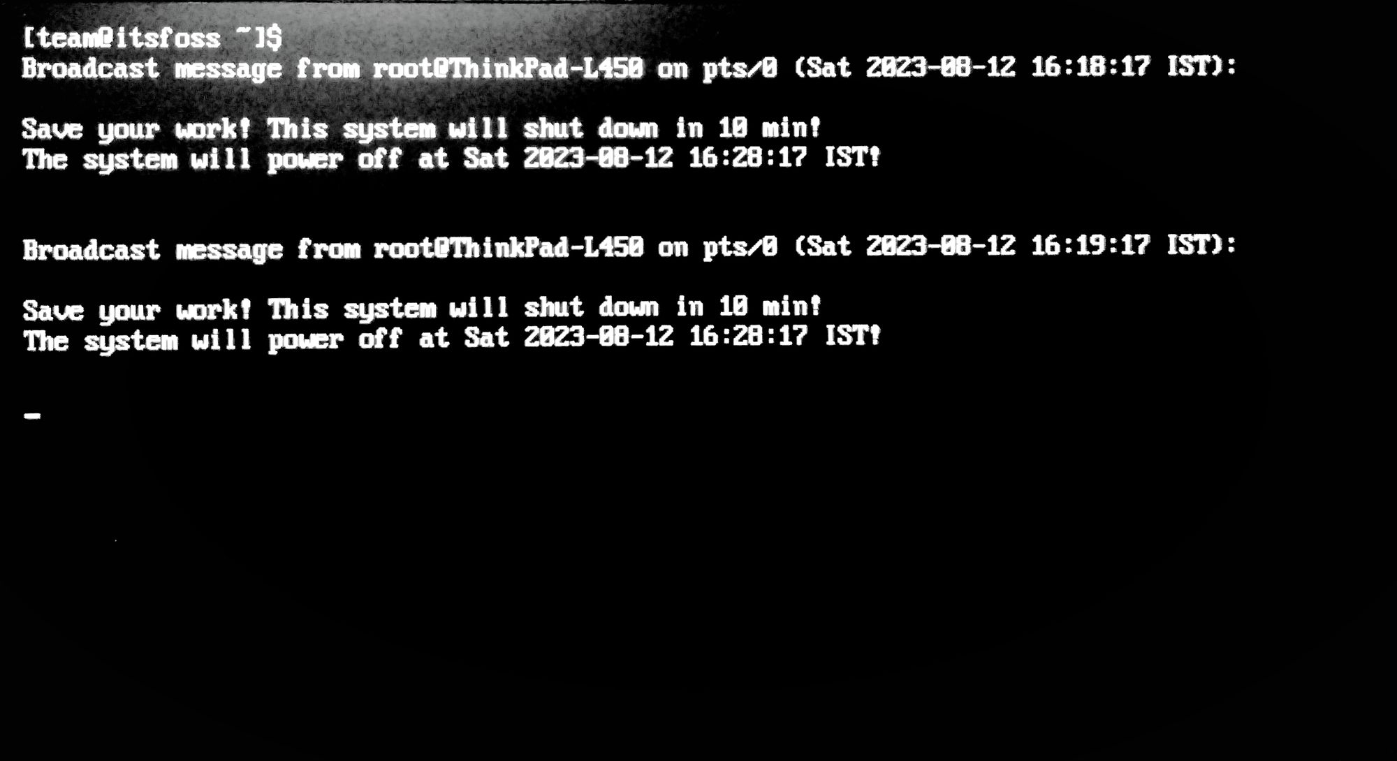 Message shown in TTY every minute after execution of command