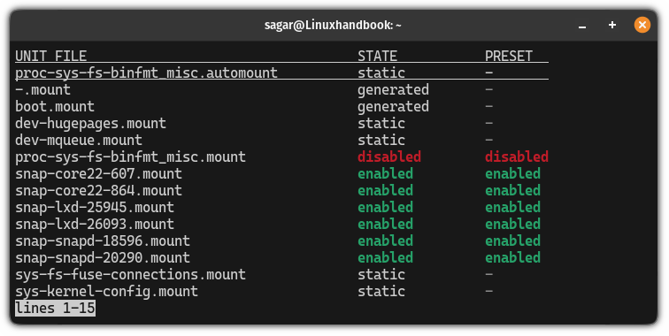list unit files using the systemctl command in linux