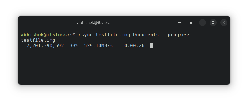 Show file copy progress with rsync command