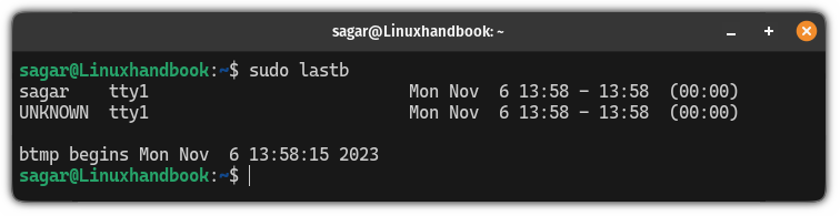 Use the lastb command to list the failed attempts to log in due to incorrent login credentials in Linux