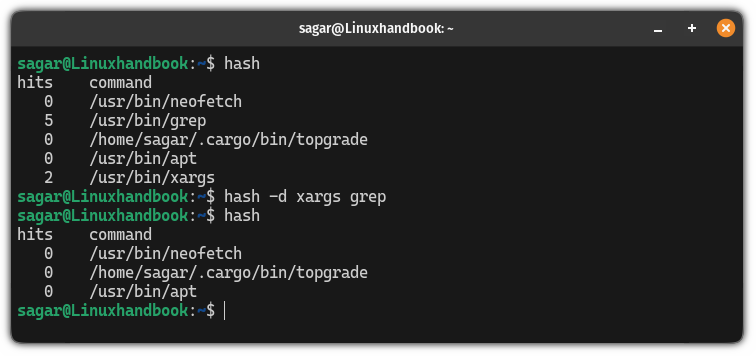 delete commands from the hash table