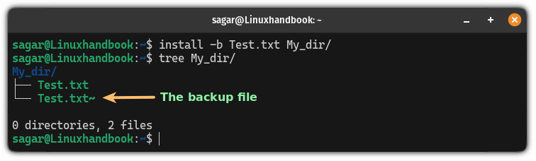 Create a backup using the install command in Linux