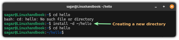 Create a new directory using the install command