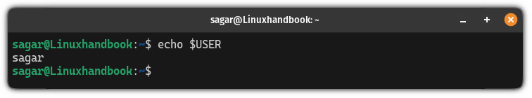 Use the echo with the $USER variable to find the current user in Linux
