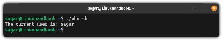 Use the who command in bash script to find the current user account in Linux