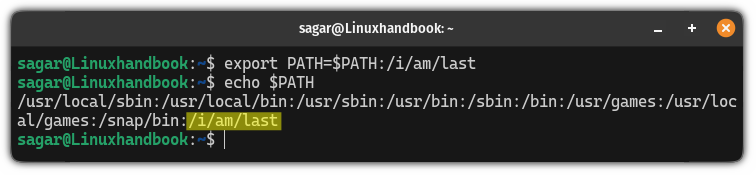 add path at the end of the $PATH variable in Linux