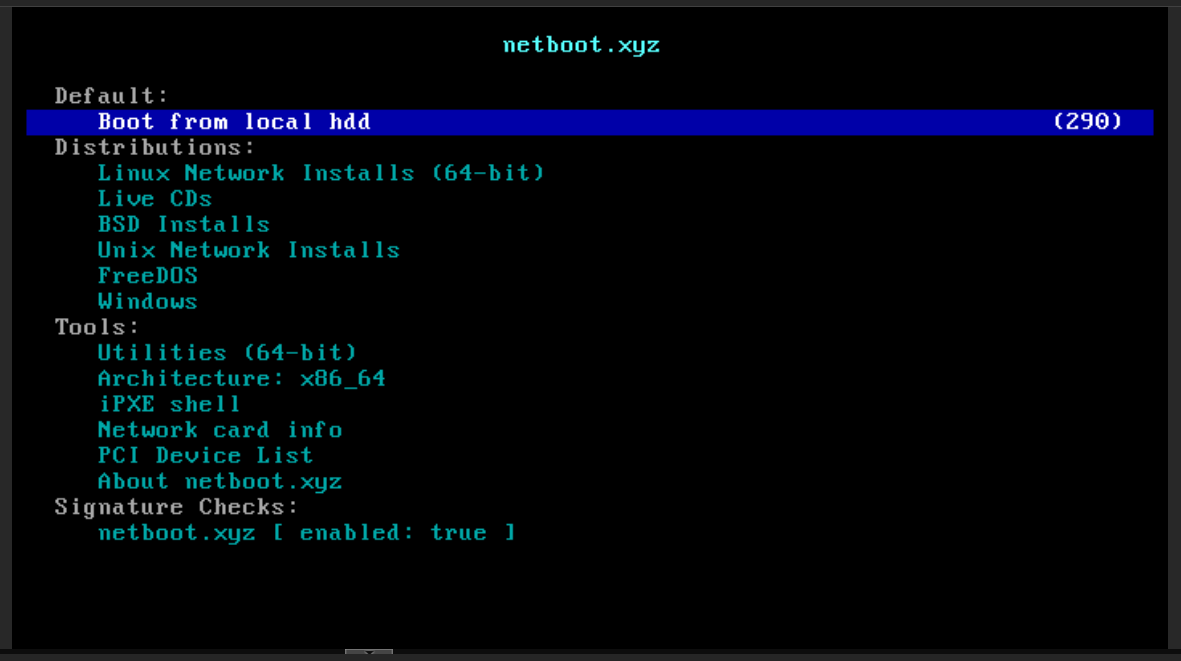Netboot boot screen with iPXE