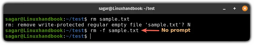Remove a write-protected file using the rm command