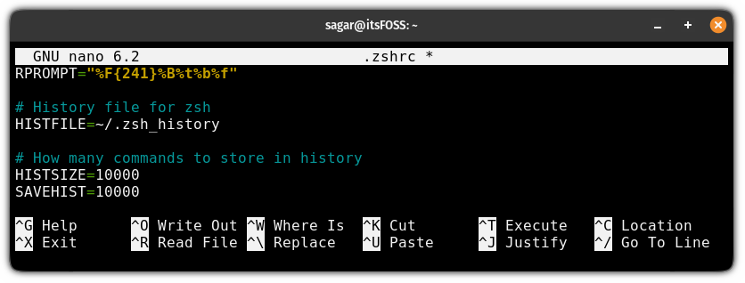 Specify how many commands to save in zsh history