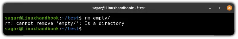 Unable to remove an empty directory through the rm command