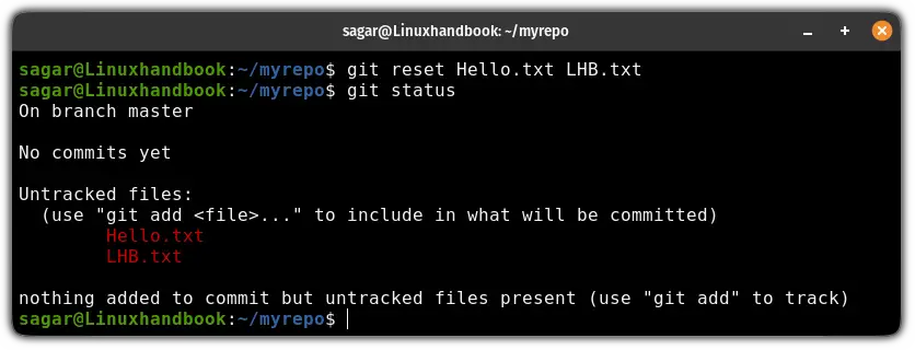 Use the git reset command to undo git add in Linux