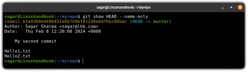 Use the git show command to list files of the most recent commit