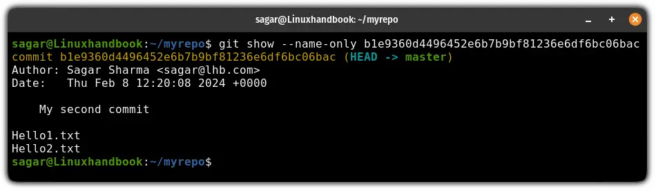 Use the git show command with the hash to list files in git commit