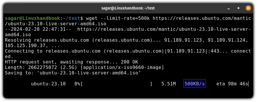 limit the download speed while using the wget command