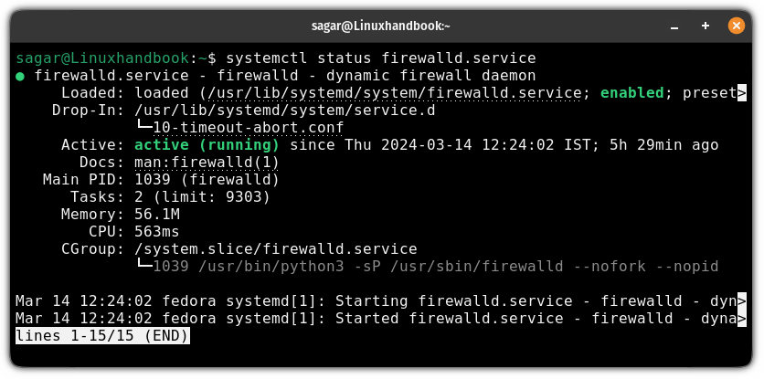 use the systemctl command to check the firewalld status