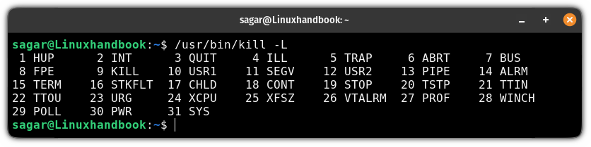 List available kill signals through the standalone version of the kill command