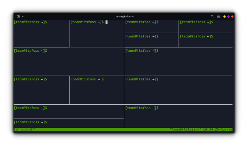 Using Multiple panes in TMUX. This is a  single terminal window, running different virtual terminal sessions.
