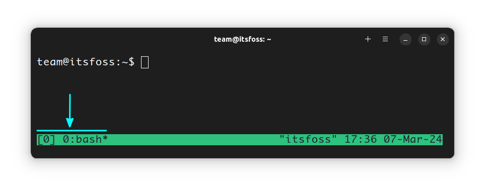 Running tmux command in the terminal will open the tmux session, which can be identified from the newly appeared bottom panel