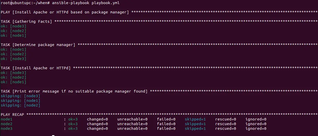 Install web server based on package manager using when in Ansible