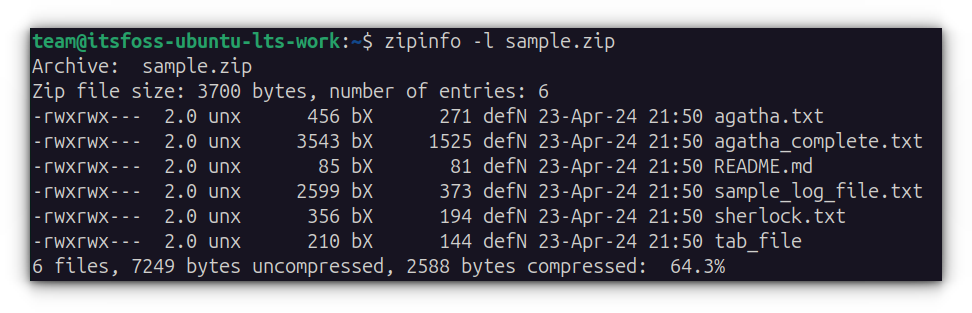 zipinfo command