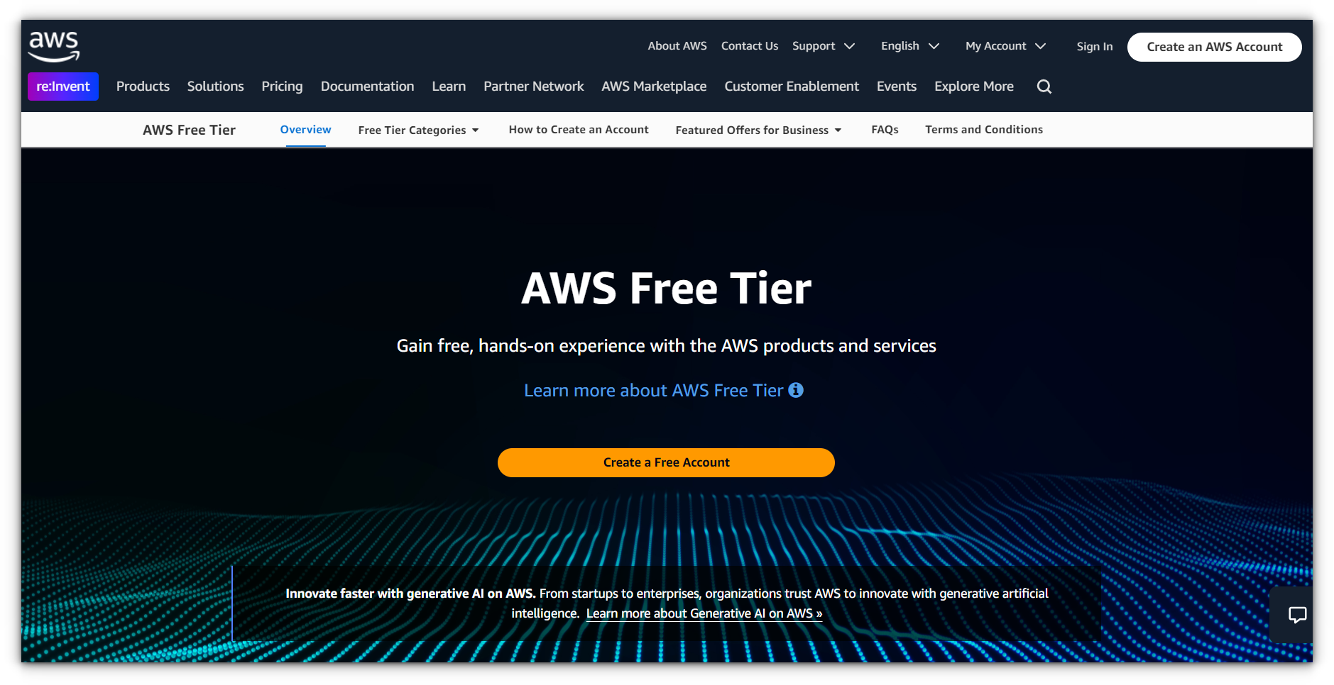 aws free tier homepage