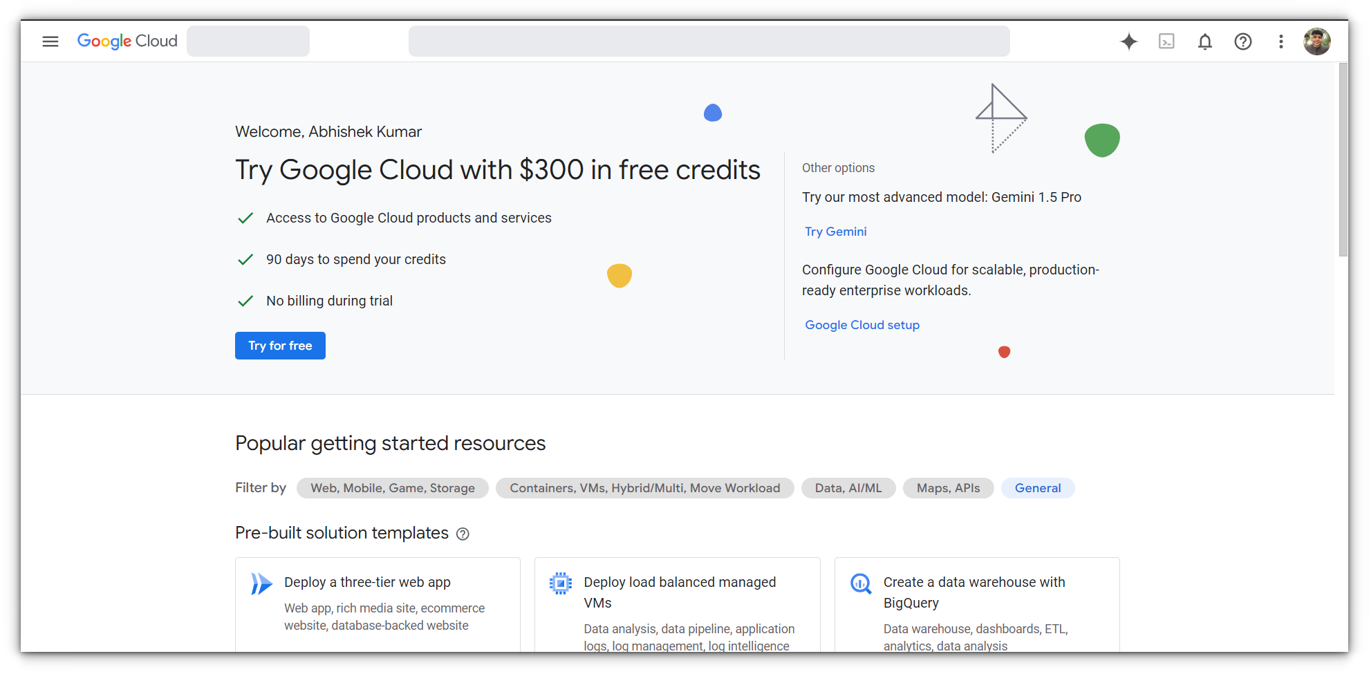 google cloud platform free credits homepage