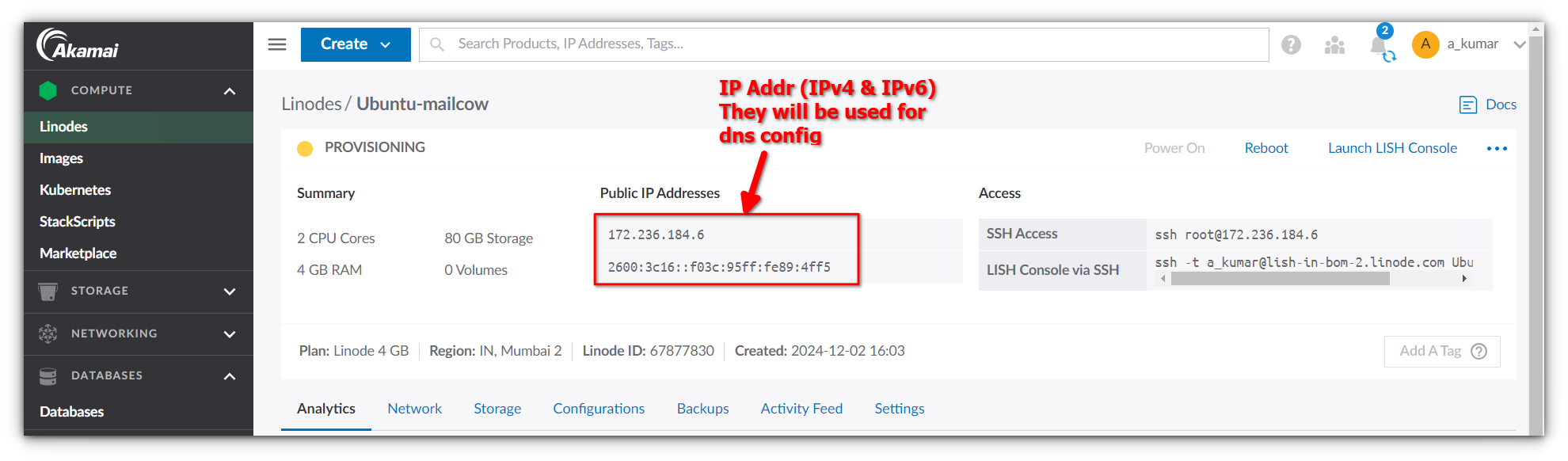 linode vm setting page