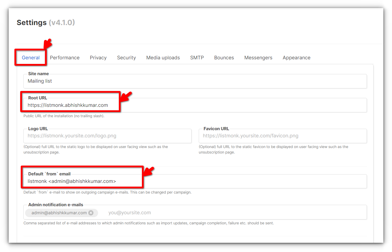 editing general settings