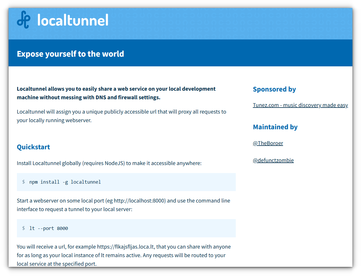 localtunnel website homepage