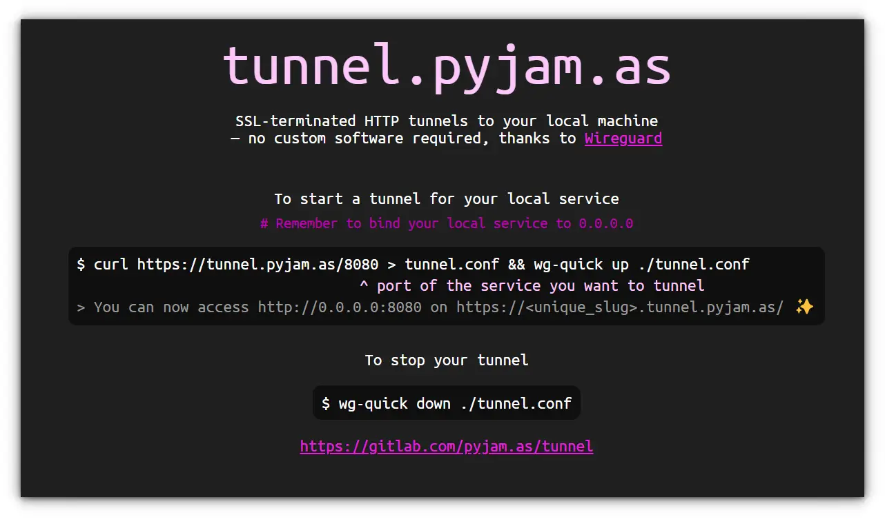 tunnel.pyjam.as website homepage