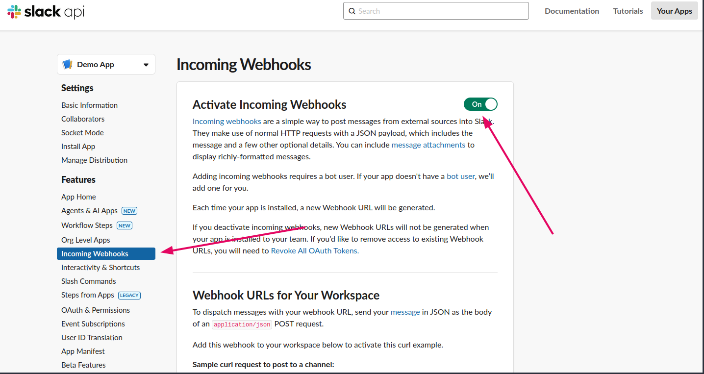 slack webhook activate