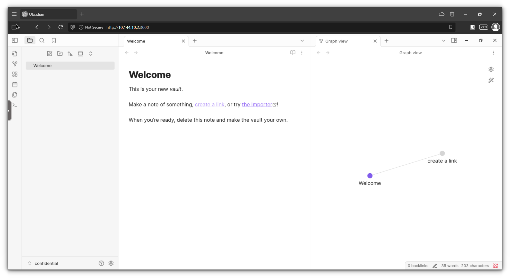 welcome page in obsidian