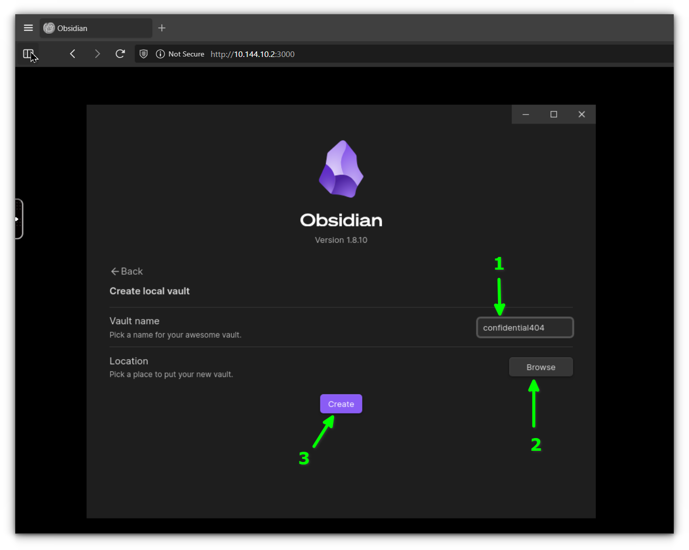creating a new vault in obsidian