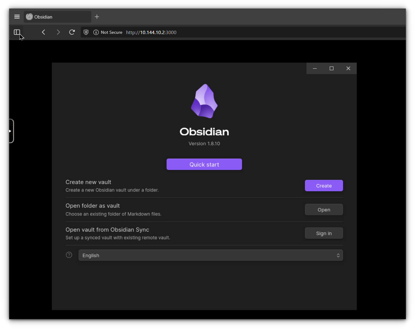 obsidian quick start page