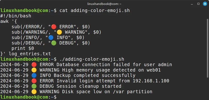 Adding colored emojis to the output.