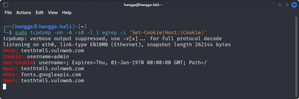 capture cookie with tcpdump