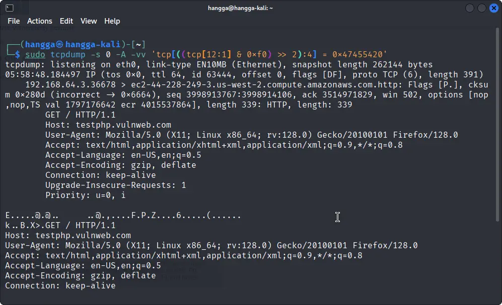Capturing HTTP GET Requests with tcpdump command