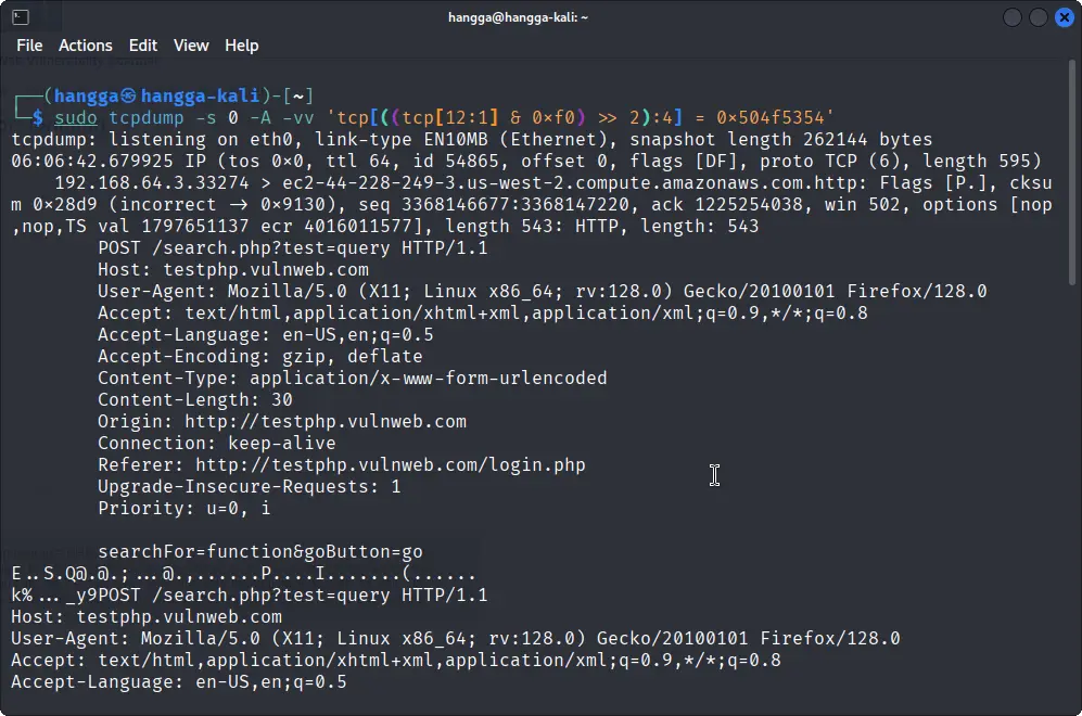 Capturing HTTP POST Requests with tcpdump command