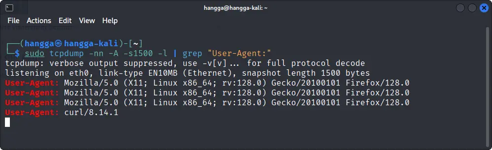 extracting user agent with tcpdump