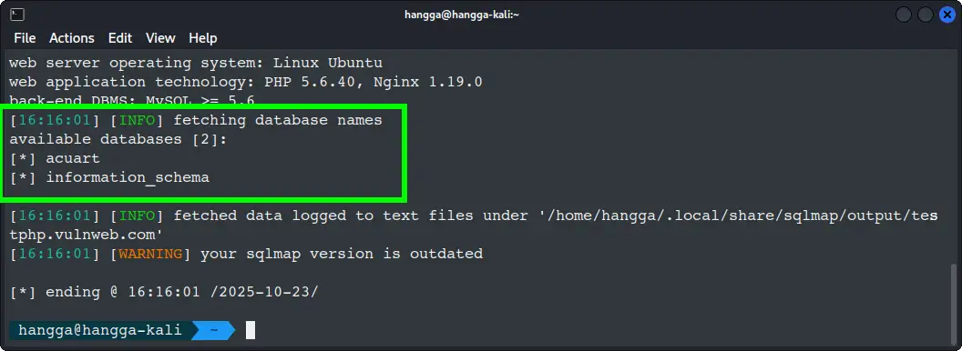 All databases in sqlmap