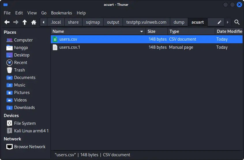 SQL user dumped in CSV file with sqlmap