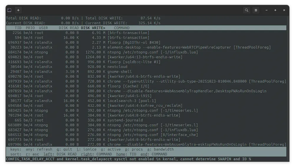 iotop command output