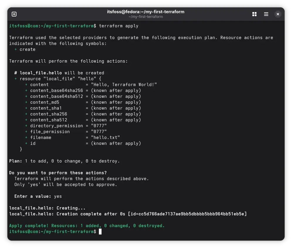 Terraform Apply Command and its Output