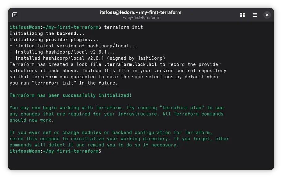 Terraform init command and its output