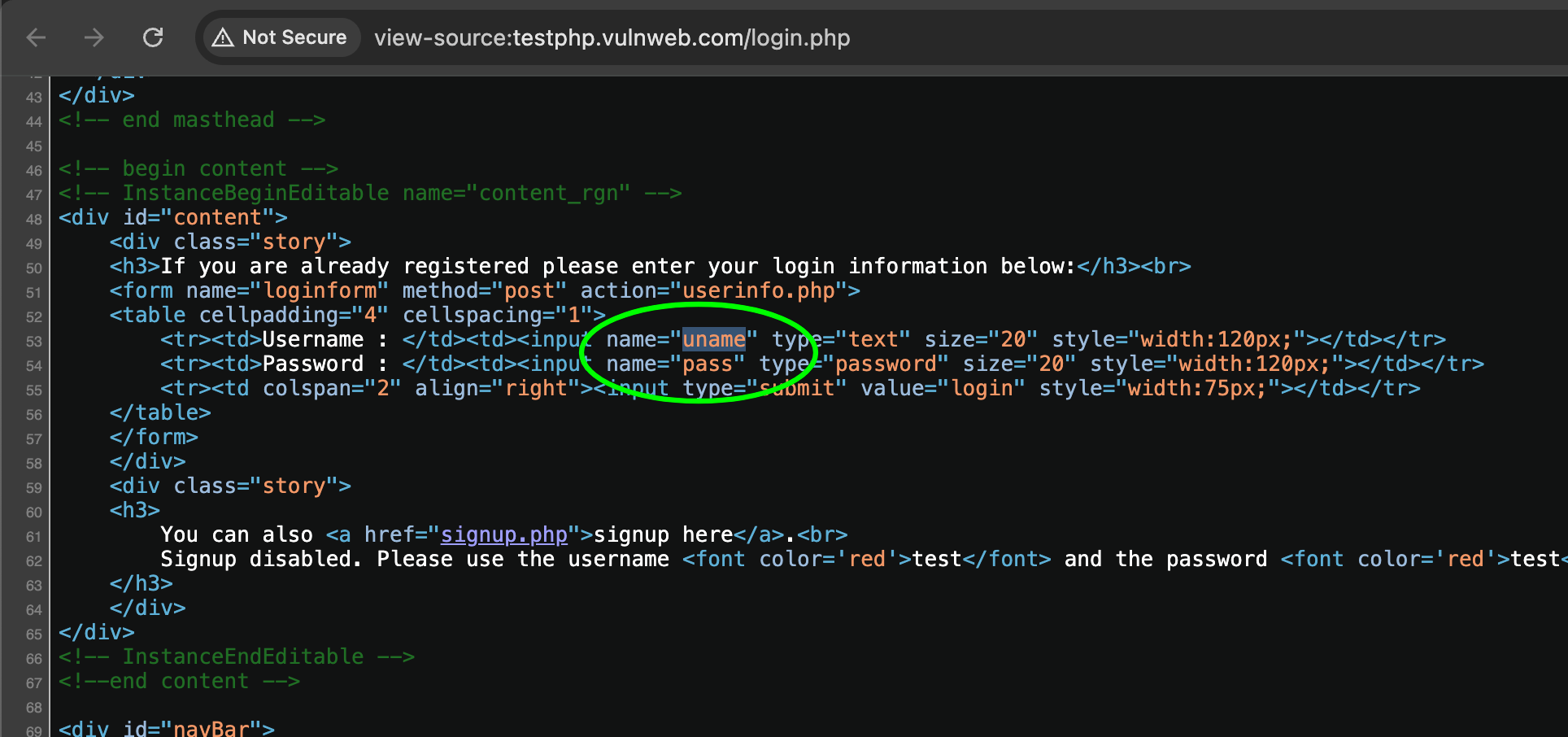 view-source of a web page