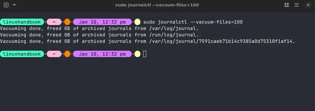 limit the number of journal log files by using the --vacuum-files option