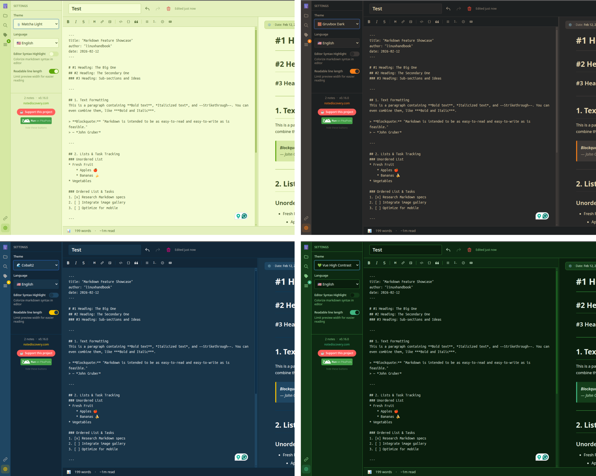 Themes in NoteDiscovery